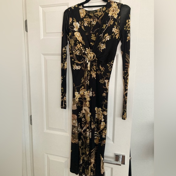 Roberto Cavalli Black and Gold Long Sleeve Dress - Picture 2 of 6